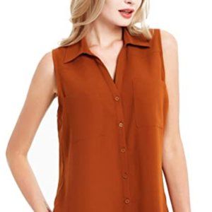 Women's V-neck button down sleeveless casual shirt